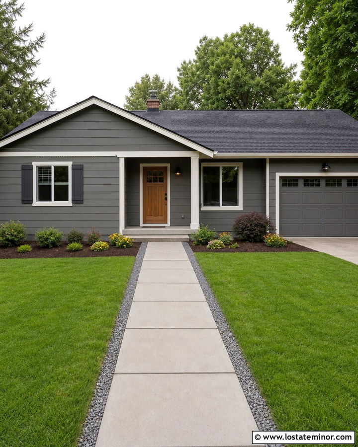 Charcoal Grey House With Budget Concrete Walkway - 30 Charcoal Grey House Design With Walkway Ideas