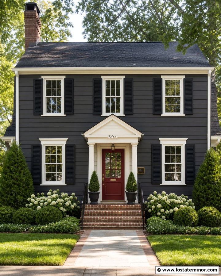 Charcoal Grey House With Burgundy Dutch Door - 30 Charcoal Grey House Design With Dutch Door Ideas