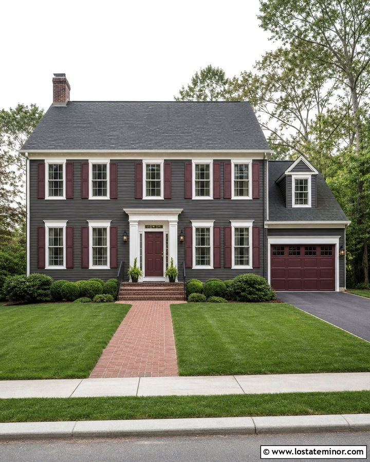 Charcoal Grey House With Burgundy Garage Door - 30 Charcoal Grey House Design With Garage Door Ideas