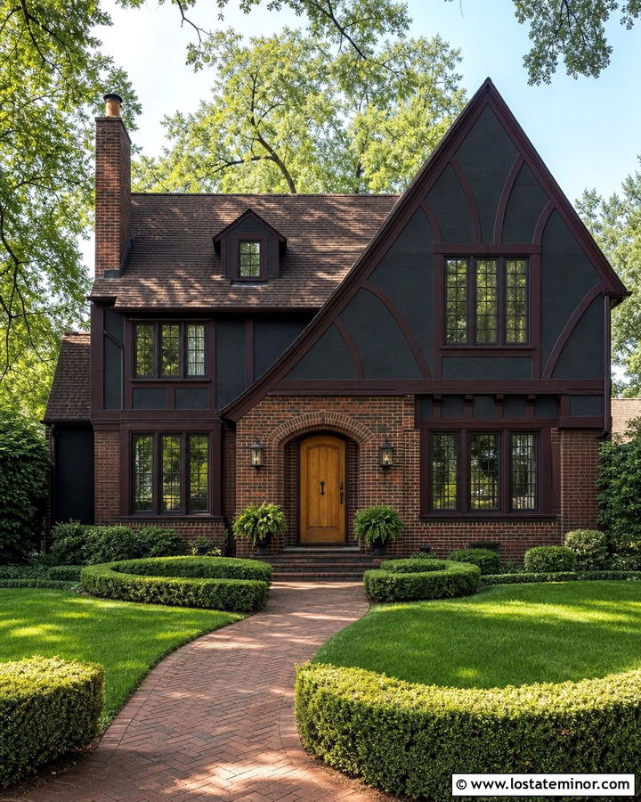 Charcoal Grey House With Burgundy Trim And Red Brick - 30 Charcoal Grey House Design With Trim Ideas