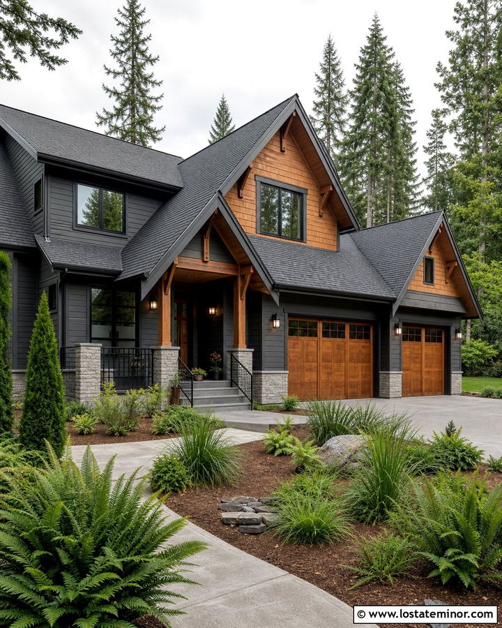 Charcoal Grey House With Cedar And Stone - 30 Charcoal Grey House Design With Stone Accents Ideas