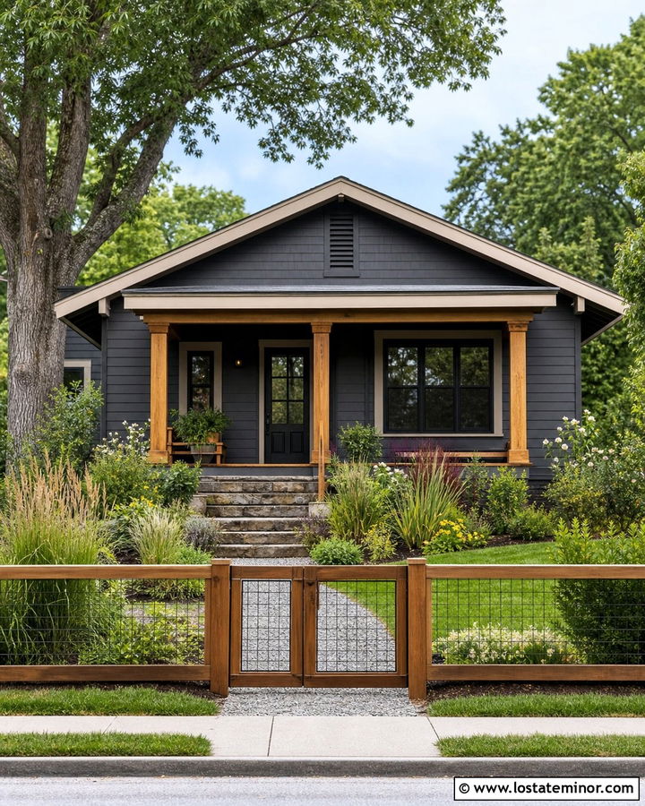 Charcoal Grey House With Cedar And Wire Fence - 30 Charcoal Grey House Design With Fence Ideas