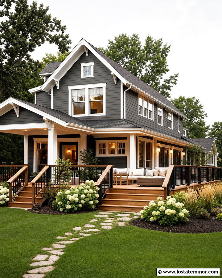 Charcoal Grey House With Cedar Deck - 30 Charcoal Grey House Design With Backyard Ideas