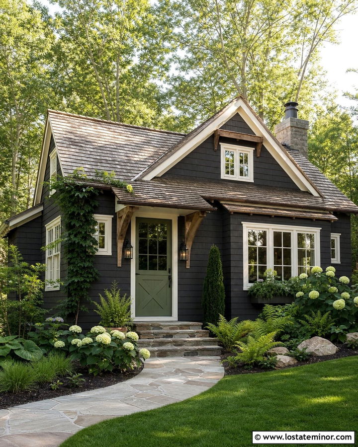 Charcoal Grey House With Cedar Roof And Green Dutch Door - 30 Charcoal Grey House Design With Dutch Door Ideas