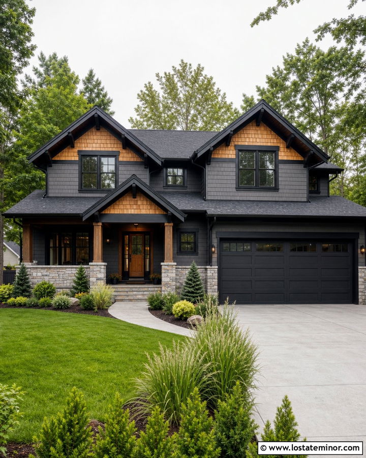 Charcoal Grey House With Cedar Shake And Black Trim - 30 Charcoal Grey House Design With Cedar Shake Ideas
