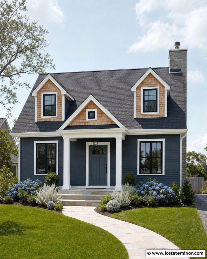 Charcoal Grey House With Cedar Shake And Blue Door - 30 Charcoal Grey House Design With Cedar Shake Ideas