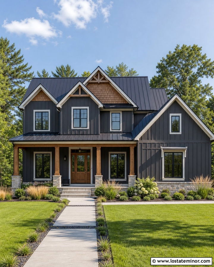 Charcoal Grey House With Cedar Shake And Board And Batten - 30 Charcoal Grey House Design With Cedar Shake Ideas