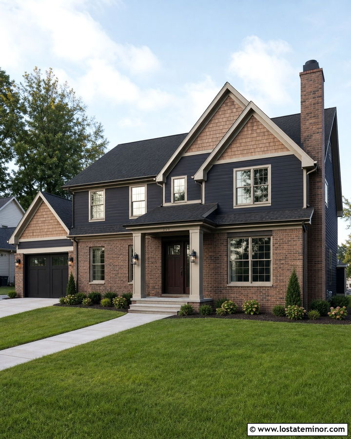 Charcoal Grey House With Cedar Shake And Brick - 30 Charcoal Grey House Design With Cedar Shake Ideas