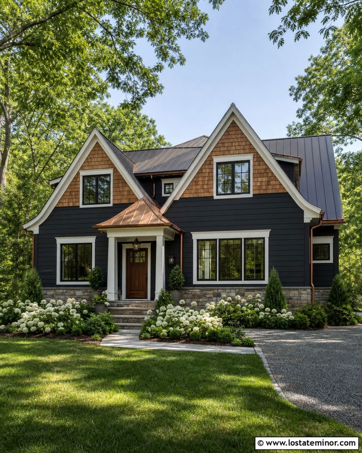 Charcoal Grey House With Cedar Shake And Copper Accents - 30 Charcoal Grey House Design With Cedar Shake Ideas