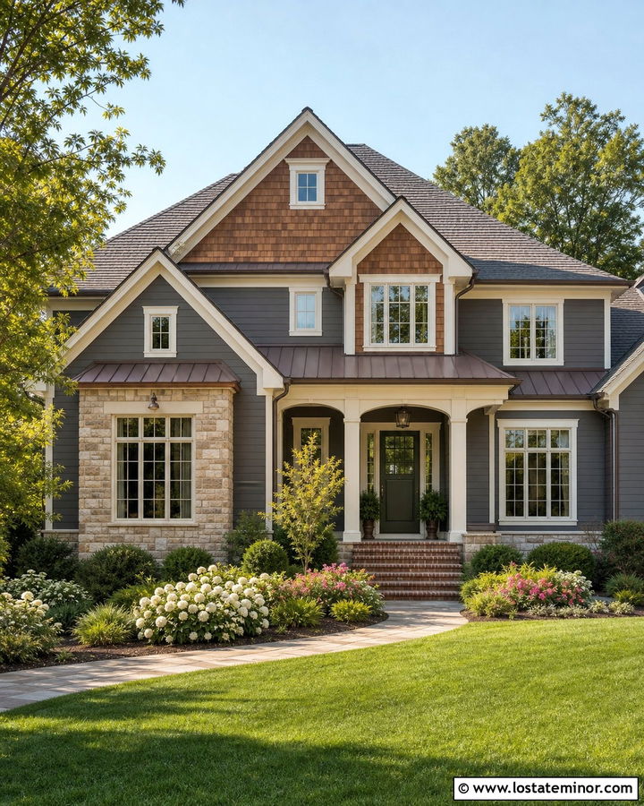 Charcoal Grey House With Cedar Shake And Cream Trim - 30 Charcoal Grey House Design With Cedar Shake Ideas