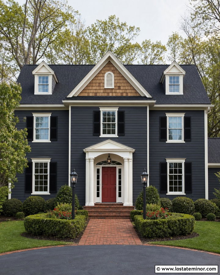 Charcoal Grey House With Cedar Shake And Red Door - 30 Charcoal Grey House Design With Cedar Shake Ideas
