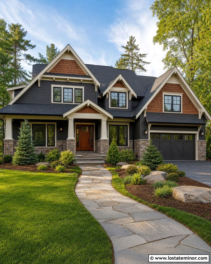 Charcoal Grey House With Cedar Shake And Stone - 30 Charcoal Grey House Design With Cedar Shake Ideas