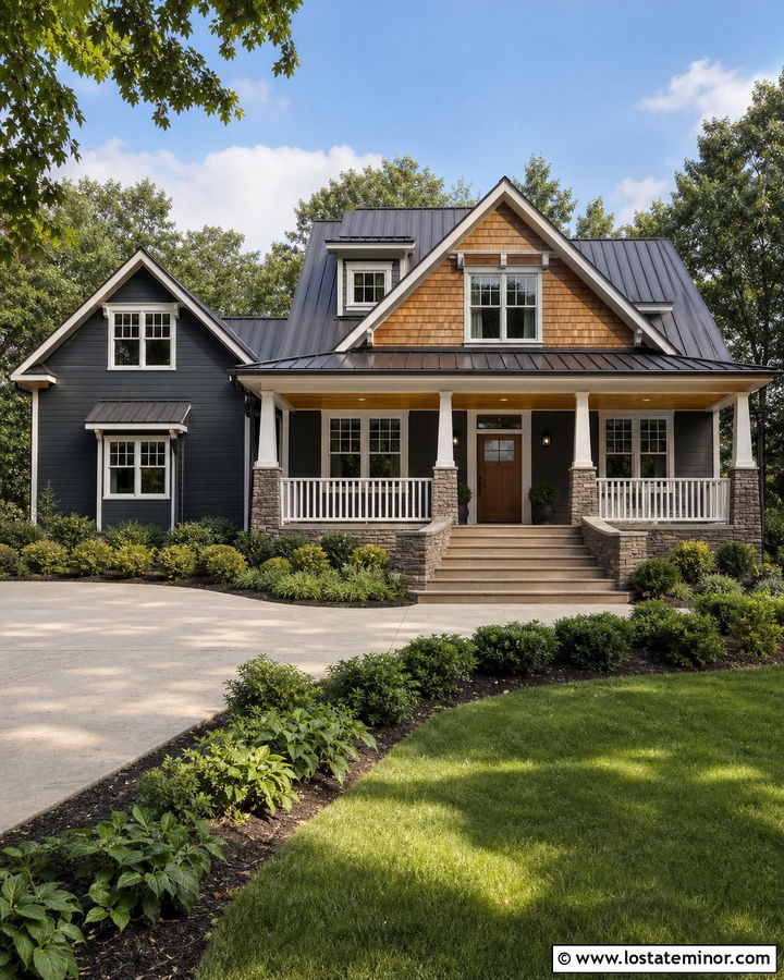Charcoal Grey House With Cedar Shake And Wide Front Porch - 30 Charcoal Grey House Design With Cedar Shake Ideas