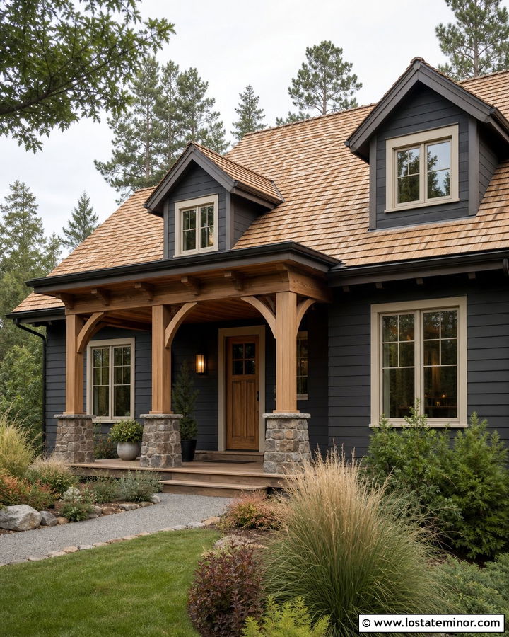 Charcoal Grey House With Cedar Shake Roof Dormers - 30 Charcoal Grey House Design With Dormers Ideas