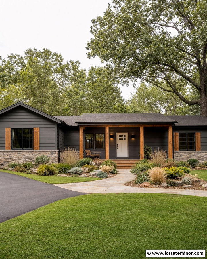 Charcoal Grey House With Cedar Shutters - 30 Charcoal Grey House Design With Accents Ideas