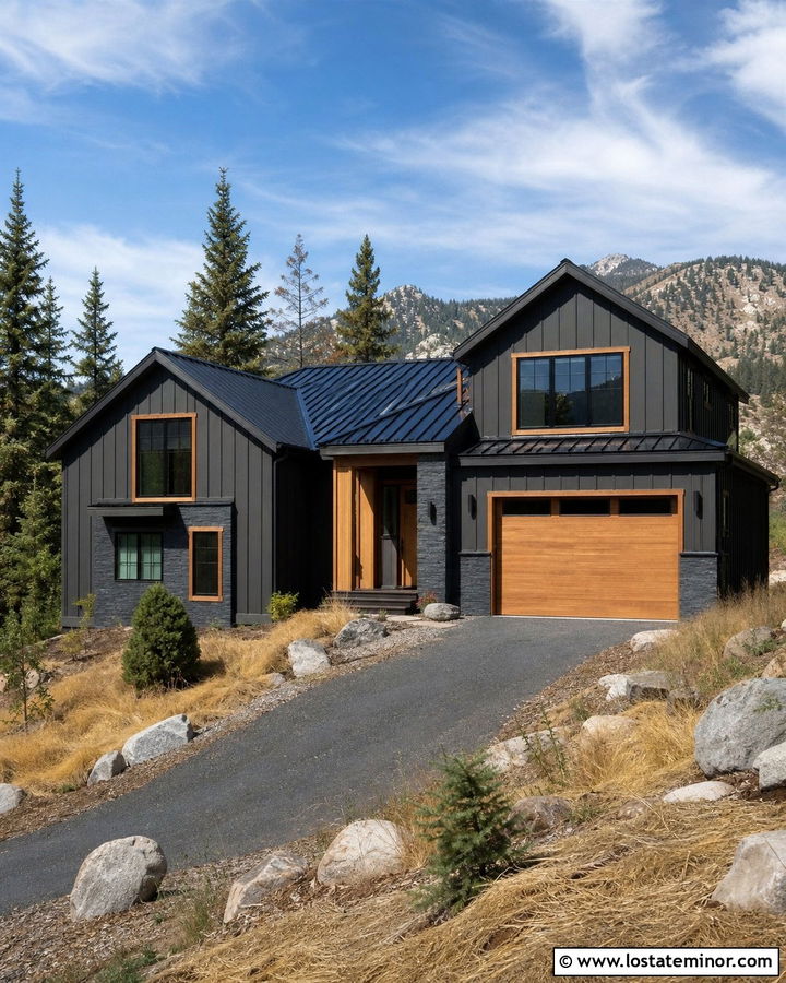 Charcoal Grey House With Cedar Window Trim - 30 Charcoal Grey House Design With Window Frames Ideas