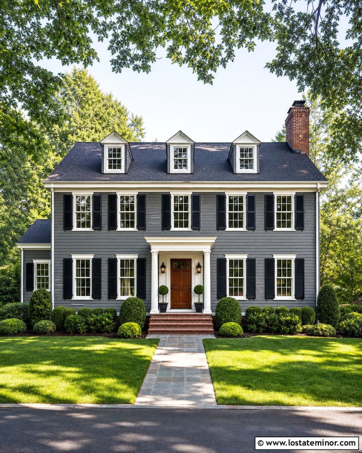 Charcoal Grey House With Chimney And Black Shutters - 30 Charcoal Grey House Design With Chimney Ideas