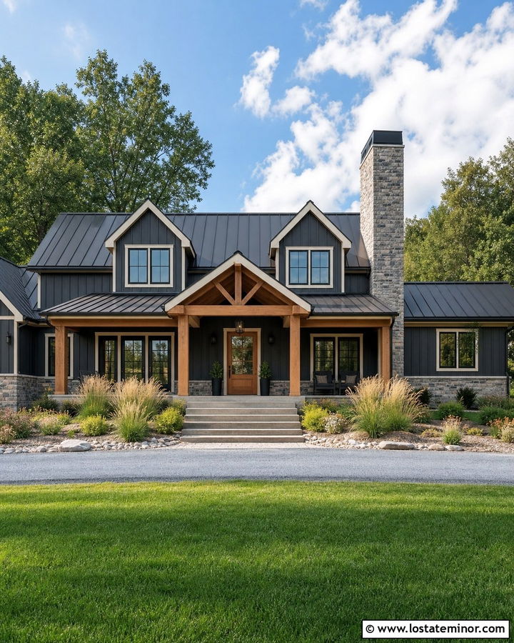 Charcoal Grey House With Chimney And Metal Roof - 30 Charcoal Grey House Design With Chimney Ideas