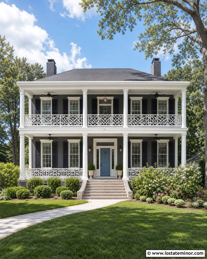 Charcoal Grey House With Chippendale Railings - 30 Charcoal Grey House Design With Railings Ideas