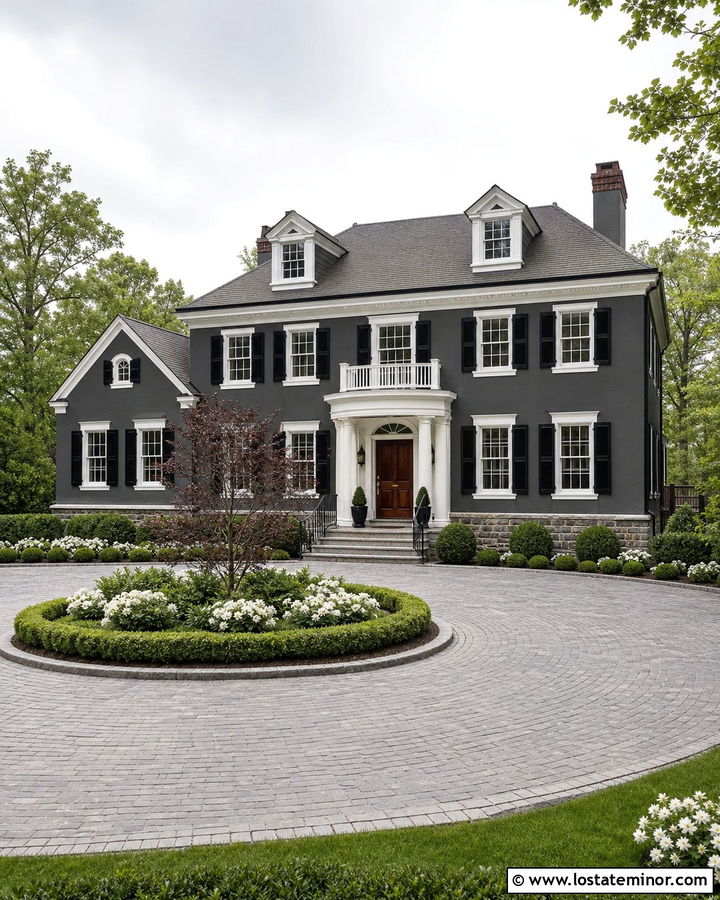 Charcoal Grey House With Circular Driveway - 30 Charcoal Grey House Design With Driveway Ideas