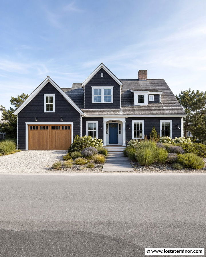 Charcoal Grey House With Coastal Driveway - 30 Charcoal Grey House Design With Driveway Ideas
