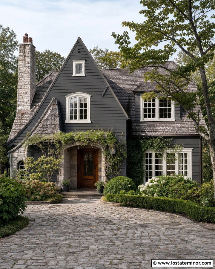 Charcoal Grey House With Cobblestone Driveway - 30 Charcoal Grey House Design With Driveway Ideas