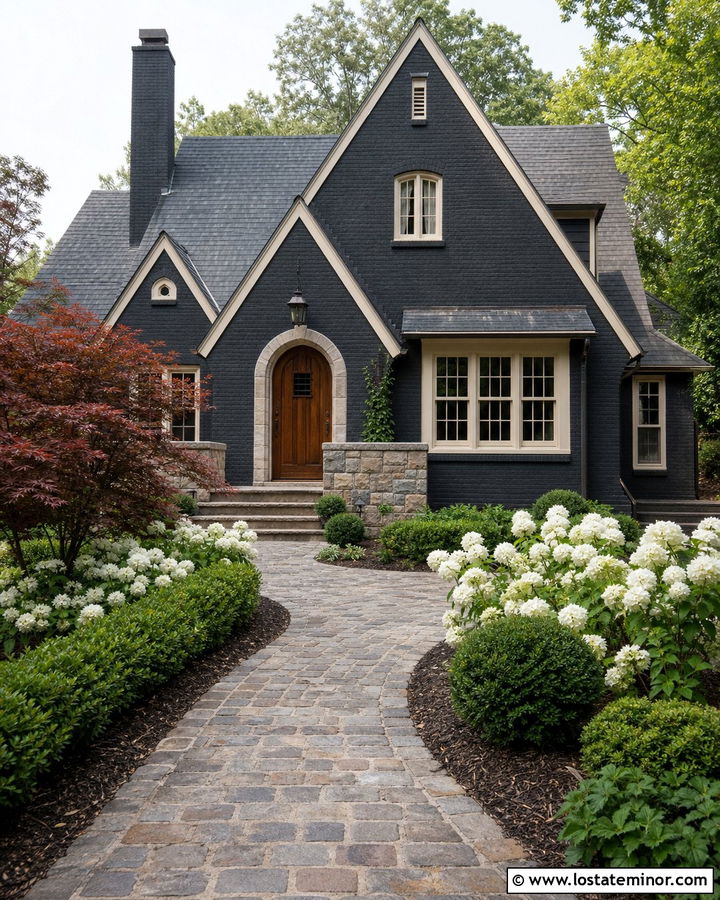 Charcoal Grey House With Cobblestone Walkway - 30 Charcoal Grey House Design With Walkway Ideas