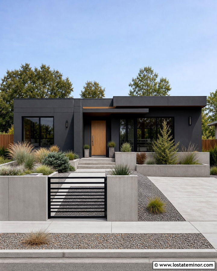 Charcoal Grey House With Concrete Fence - 30 Charcoal Grey House Design With Fence Ideas