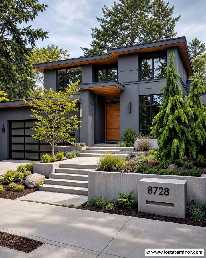 Charcoal Grey House With Concrete Number Sign - 30 Charcoal Grey House Design With House Numbers Ideas