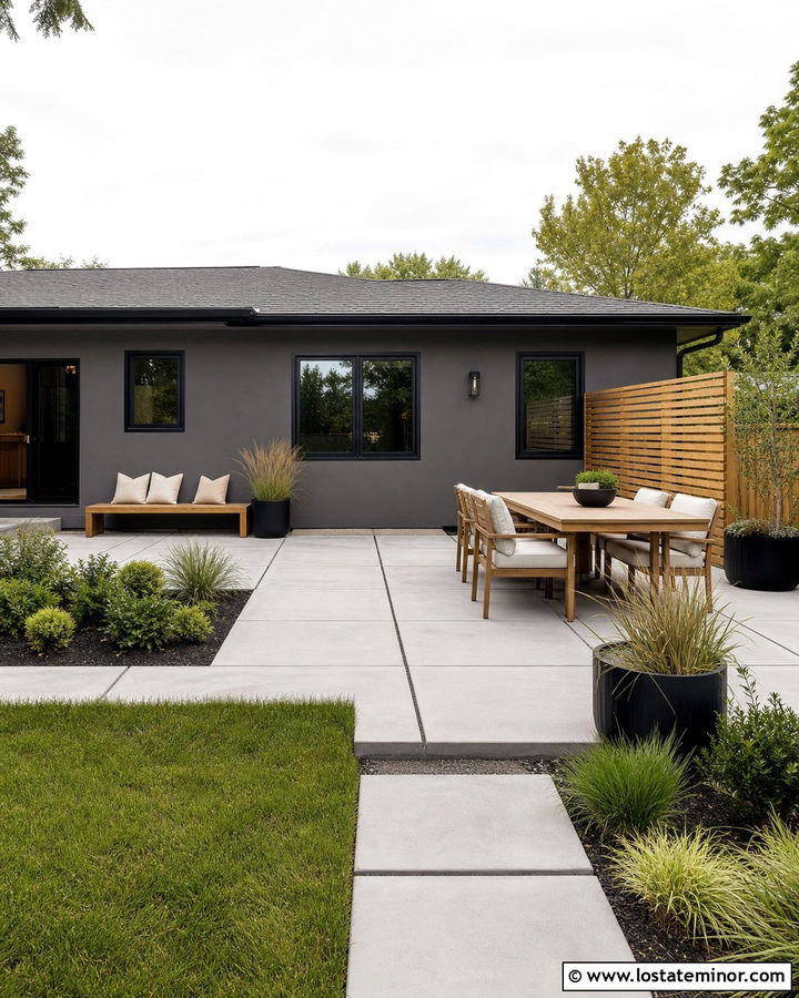 Charcoal Grey House With Concrete Patio - 30 Charcoal Grey House Design With Backyard Ideas