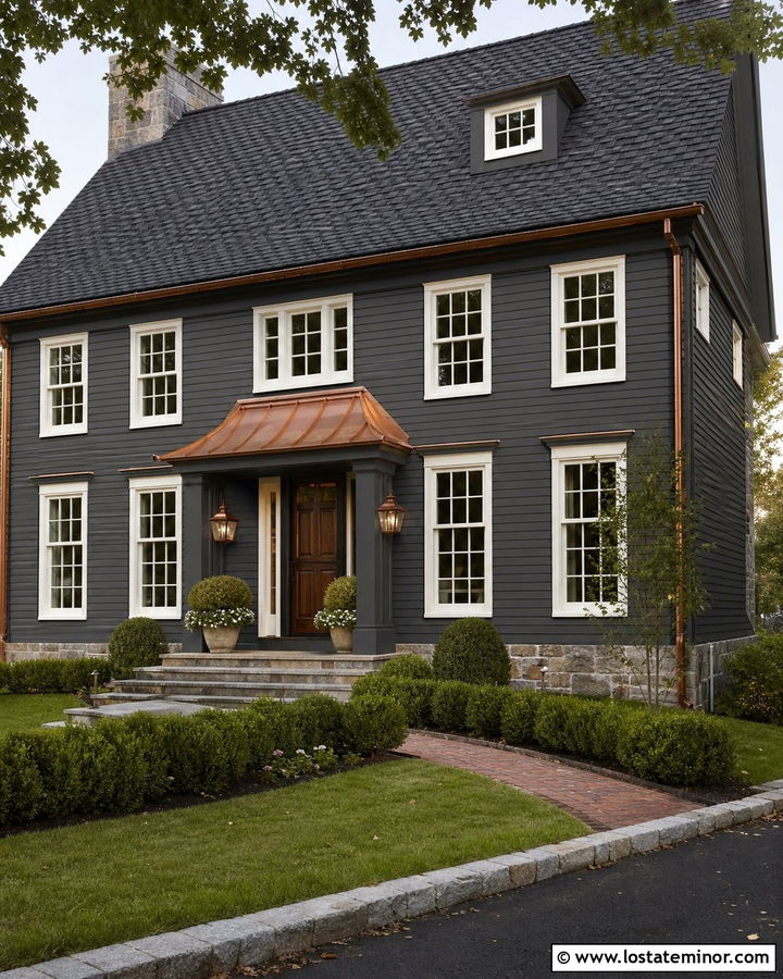 Charcoal Grey House With Copper Accents And Shingles - 30 Charcoal Grey House Design With Shingles Ideas