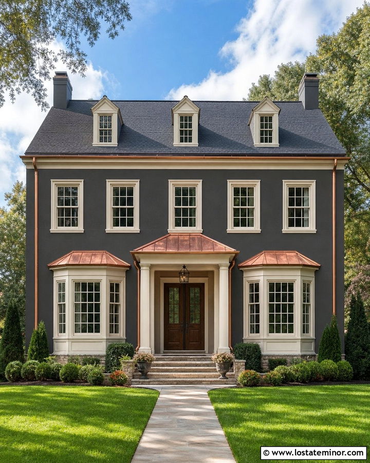 Charcoal Grey House With Copper Roof Accents - 30 Charcoal Grey House Design With Roof Ideas