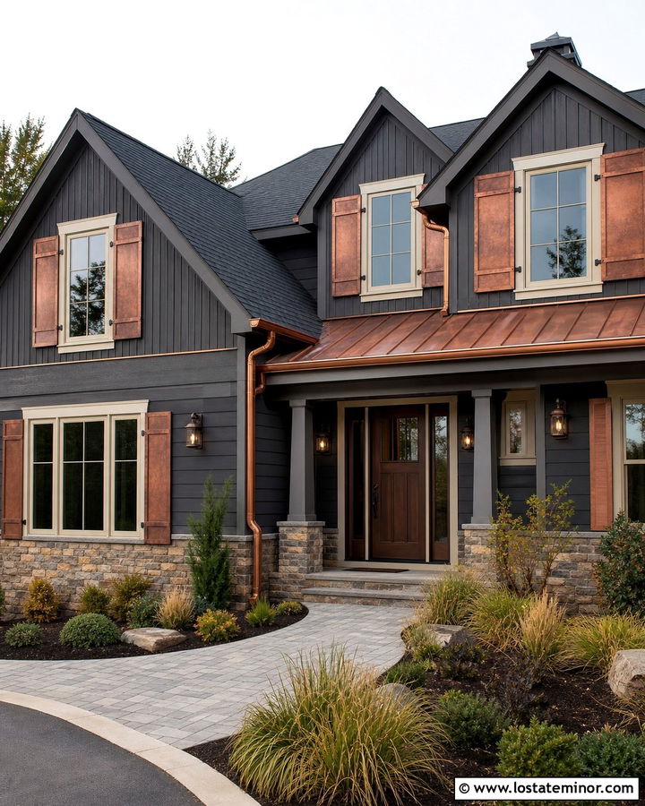 Charcoal Grey House With Copper Shutters - 30 Charcoal Grey House Design With Shutters Ideas