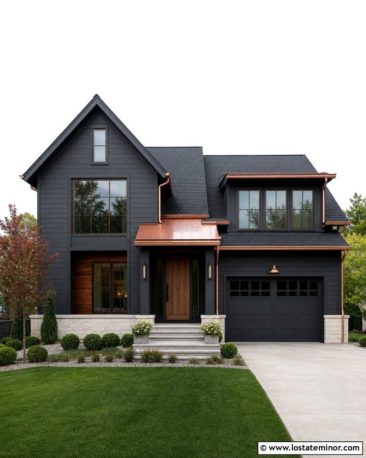 Charcoal Grey House With Copper Window Frames - 30 Charcoal Grey House Design With Window Frames Ideas