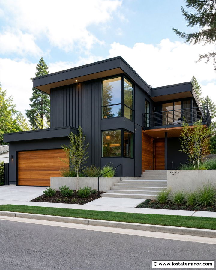 Charcoal Grey House With Corner Window Frames - 30 Charcoal Grey House Design With Window Frames Ideas