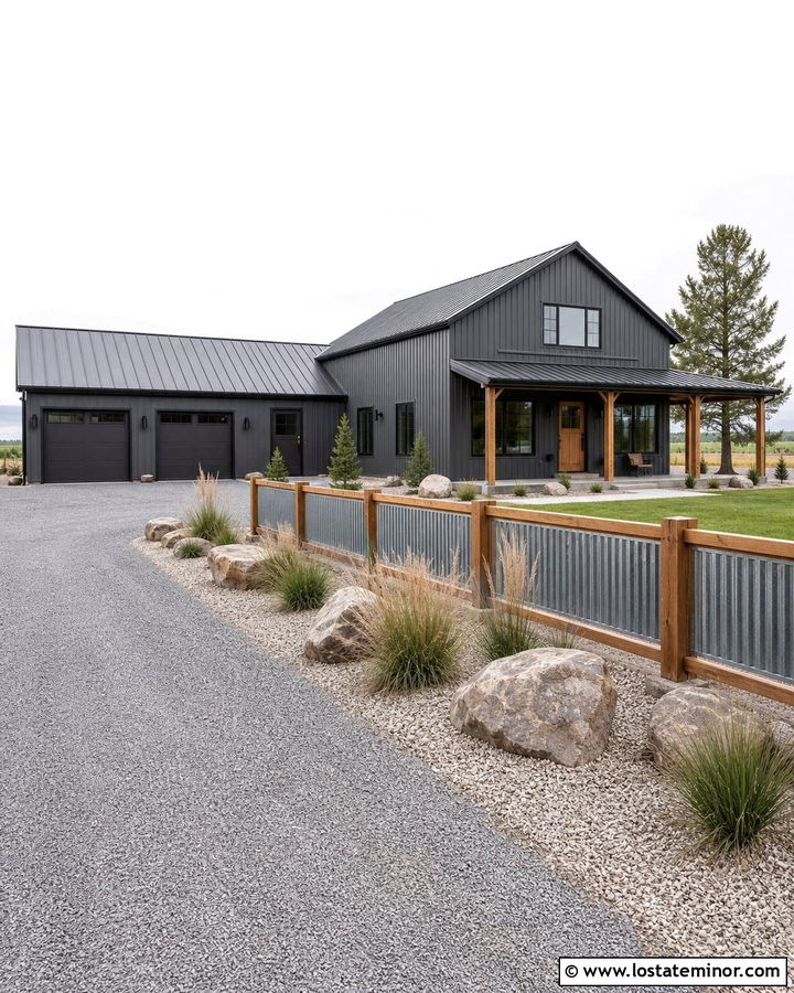 Charcoal Grey House With Corrugated Metal Fence - 30 Charcoal Grey House Design With Fence Ideas