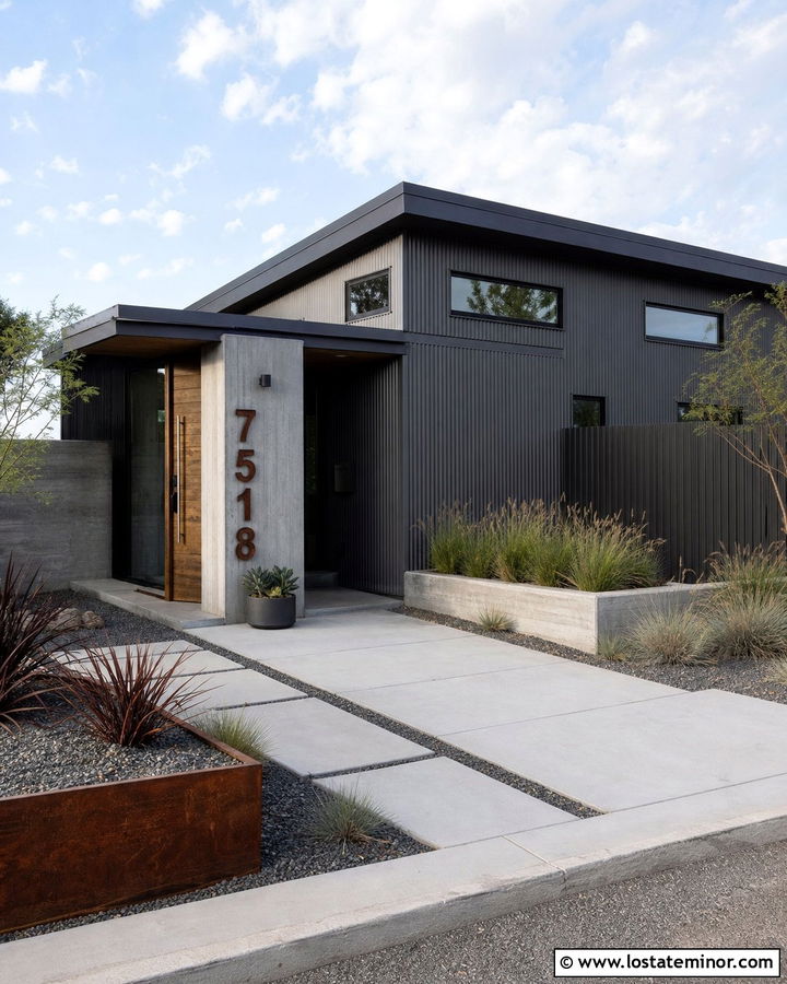 Charcoal Grey House With Corten Steel Numbers - 30 Charcoal Grey House Design With House Numbers Ideas