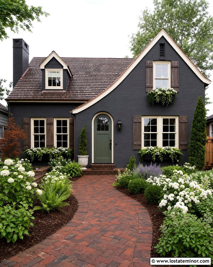 Charcoal Grey House With Cottage Brick Walkway - 30 Charcoal Grey House Design With Walkway Ideas