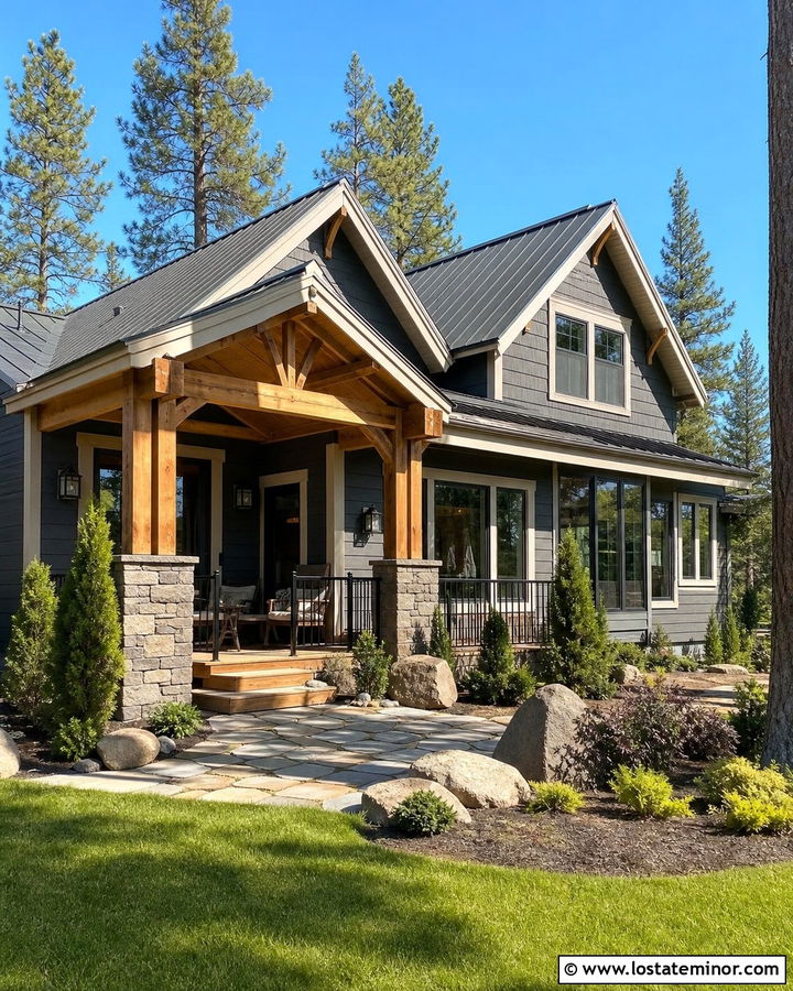 Charcoal Grey House With Covered Deck - 30 Charcoal Grey House Design With Deck Ideas