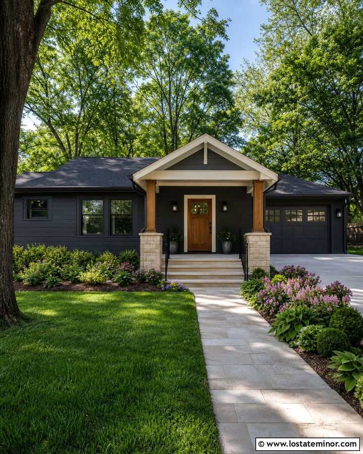 Charcoal Grey House With Covered Stoop Steps - 30 Charcoal Grey House Design With Steps Ideas