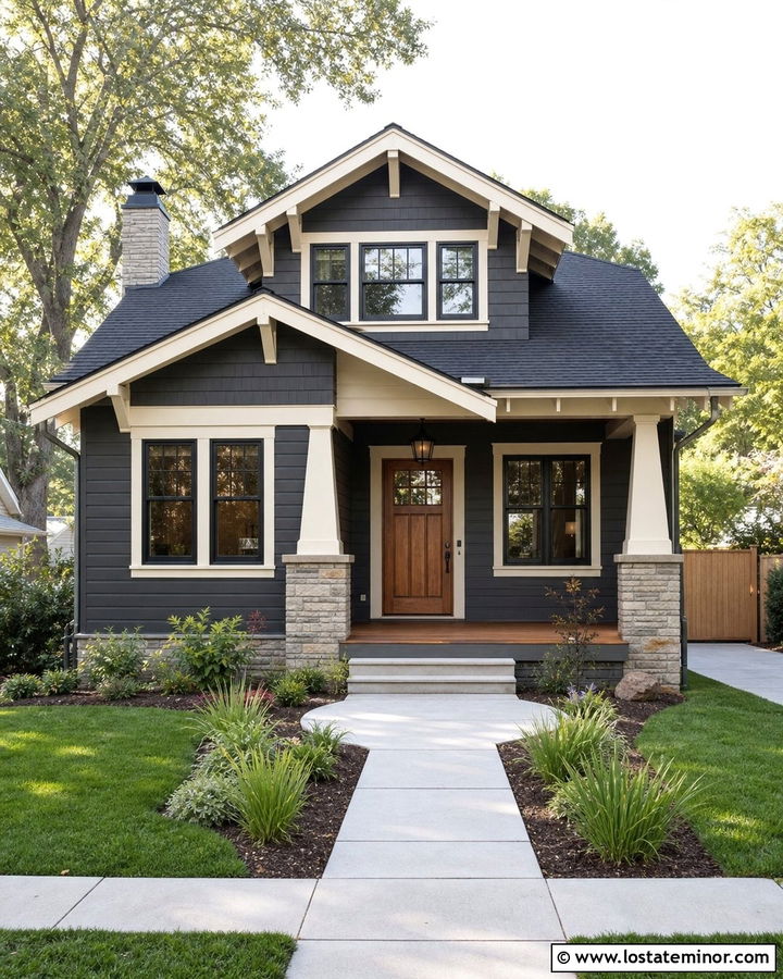Charcoal Grey House With Craftsman Entry Door - 30 Charcoal Grey House Design With Entry Door Ideas