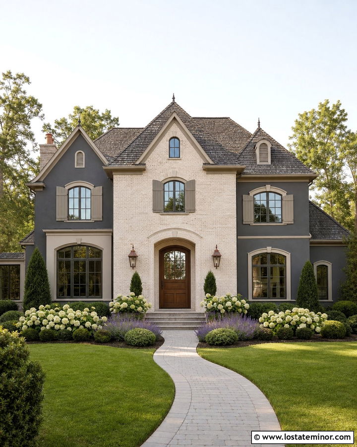 Charcoal Grey House With Cream Brick Accents - 30 Charcoal Grey House Design With Brick Accents Ideas