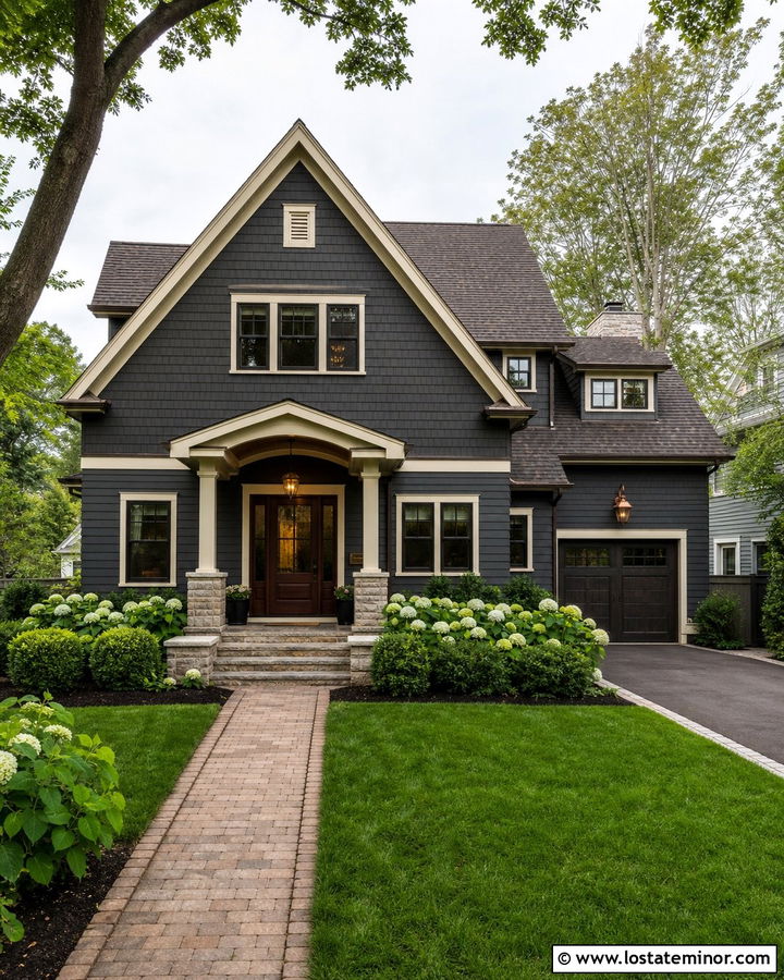 Charcoal Grey House With Cream Gable Trim - 30 Charcoal Grey House Design With Gables Ideas