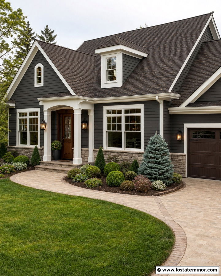 Charcoal Grey House With Cream Trim And Brown Shingles - 30 Charcoal Grey House Design With Shingles Ideas