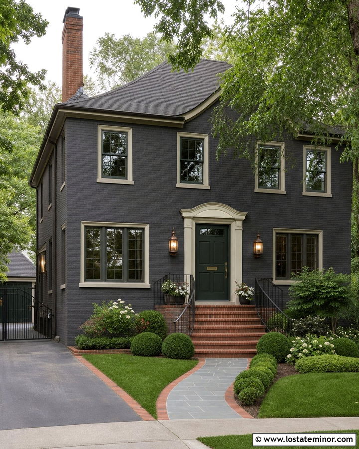 Charcoal Grey House With Curved Brick Steps - 30 Charcoal Grey House Design With Steps Ideas