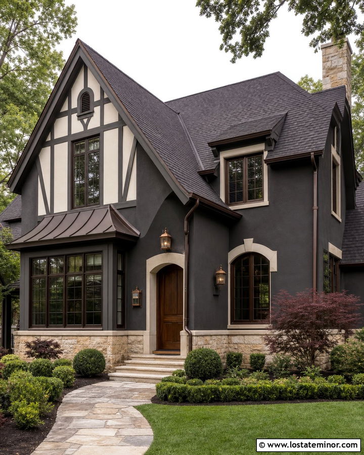 Charcoal Grey House With Dark Bronze Awning - 30 Charcoal Grey House Design With Awning Ideas