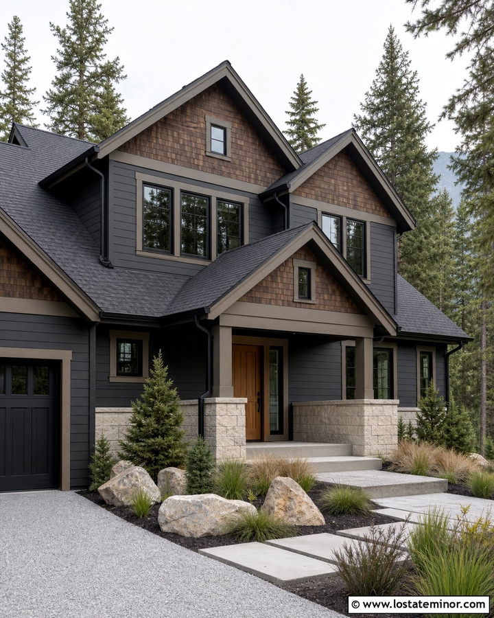 Charcoal Grey House With Dark Stained Cedar Shake - 30 Charcoal Grey House Design With Cedar Shake Ideas