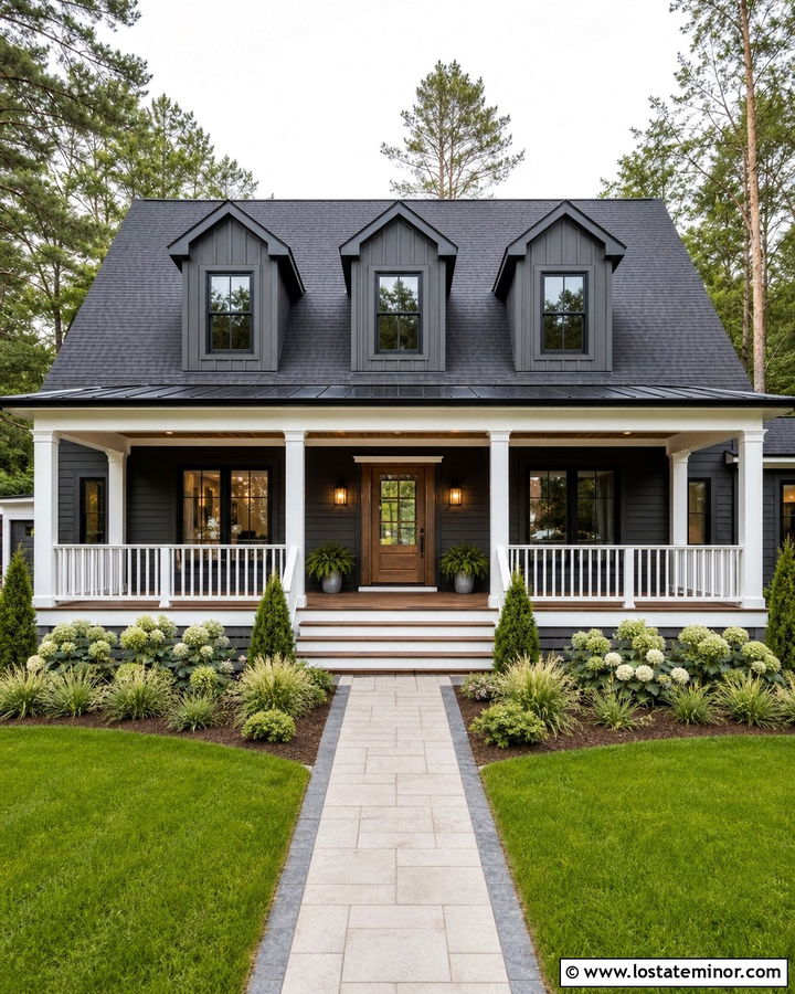 Charcoal Grey House With Dormers And Front Porch - 30 Charcoal Grey House Design With Dormers Ideas