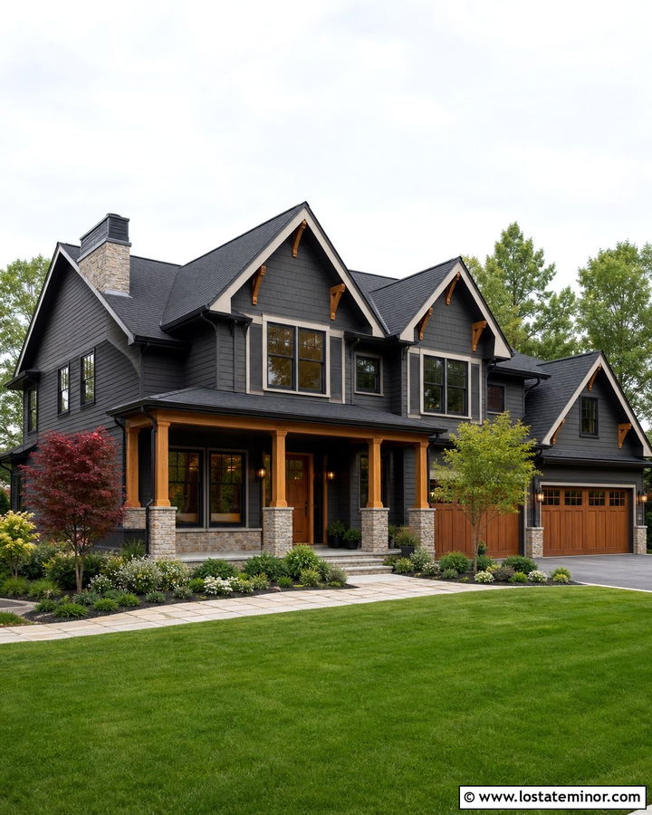 Charcoal Grey House With Dormers And Wood Accents - 30 Charcoal Grey House Design With Dormers Ideas