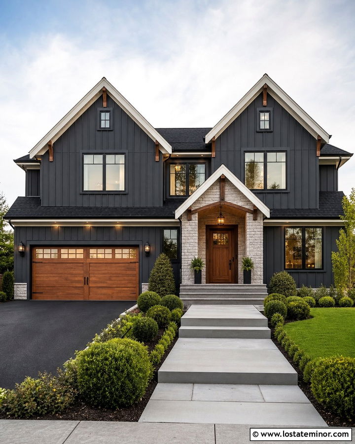 Charcoal Grey House With Double Front Gables - 30 Charcoal Grey House Design With Gables Ideas